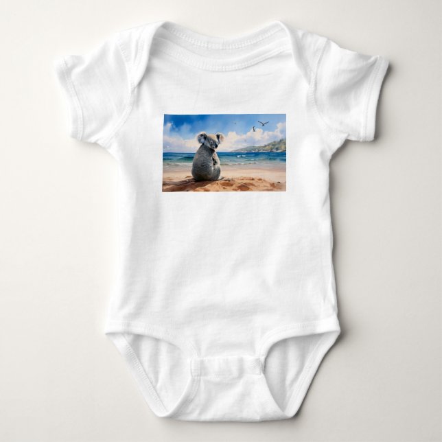 Koala watching the ocean baby bodysuit (Front)
