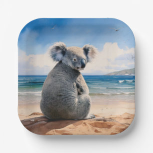 Koala watching the ocean paper plate