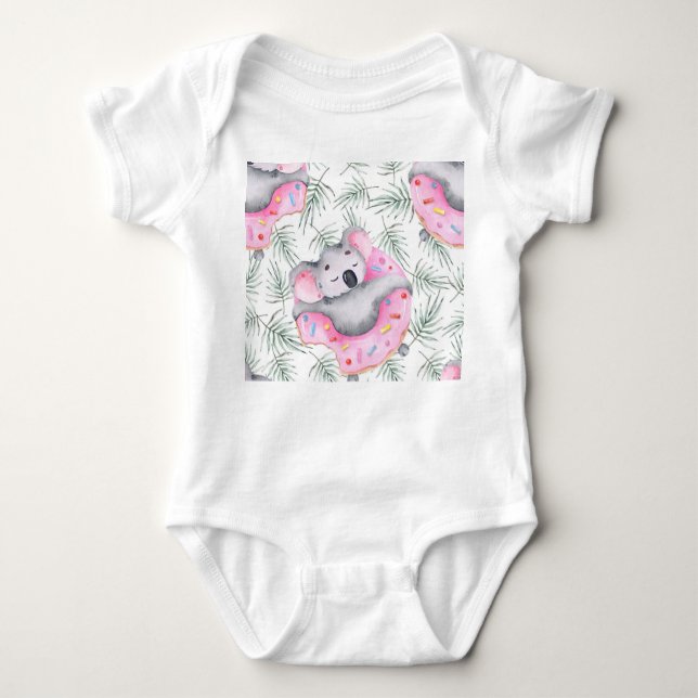 Koala watercolor, tropical pattern. baby bodysuit (Front)