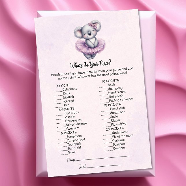 Koala What's In Your Purse Baby Shower Game Card (Creator Uploaded)