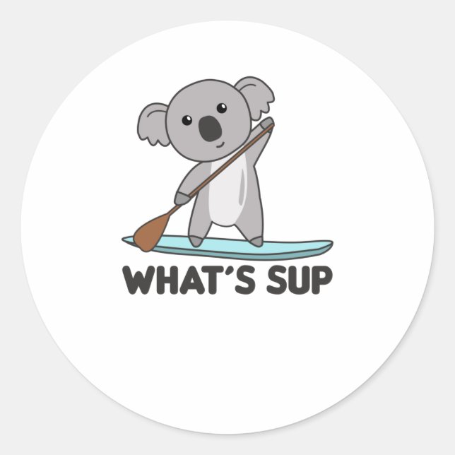 Koala Whats Sup Team Funny Koalas Paddle Classic Round Sticker (Front)