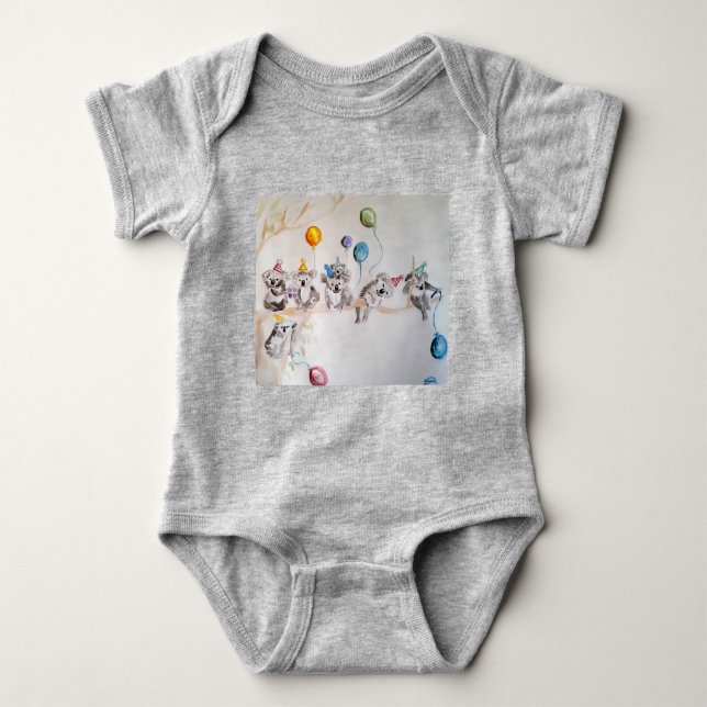 Koala Whimsical Watercolor Gray Babies Bodysuit (Front)