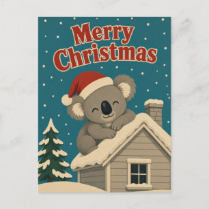 Koala Winter Roof Animal Christmas Postcard