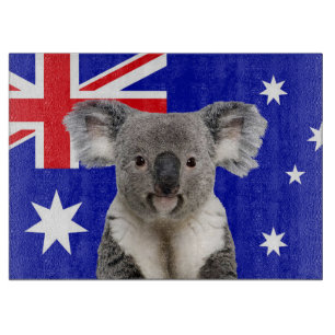 Koala with Australian Flag Background Cutting Board
