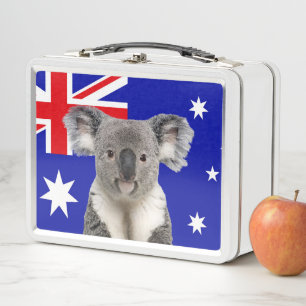 Koala with Australian Flag Background Metal Lunch Box