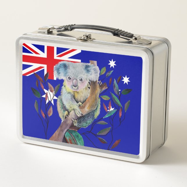 Koala with Australian Flag Metal Lunch Box (Front)