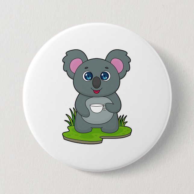 Koala with Coffee cup 7.5 Cm Round Badge (Front)