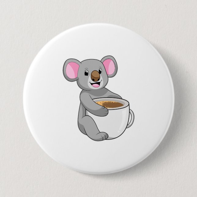 Koala with Coffee Cup 7.5 Cm Round Badge (Front)