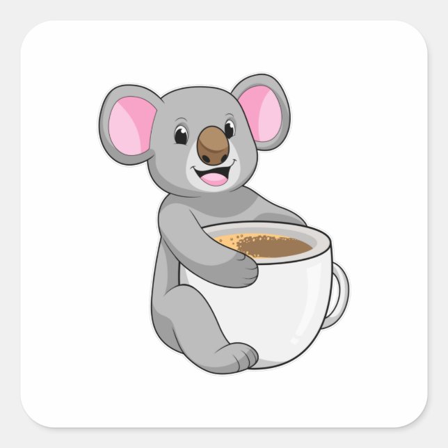 Koala with Coffee Cup Square Sticker (Front)