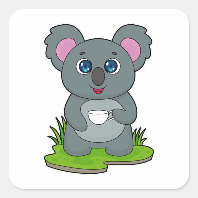Koala with Coffee cup Square Sticker (Front)
