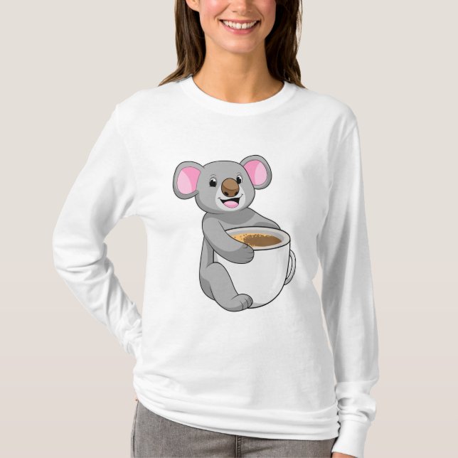 Koala with Coffee Cup T-Shirt (Front)