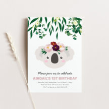 Koala with Flower Crown Birthday Invitation