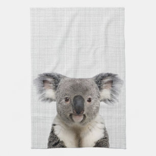 Koala with Gray Linen Background    Tea Towel
