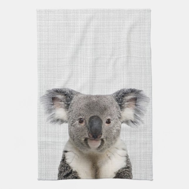 Koala with Gray Linen Background    Tea Towel (Vertical)