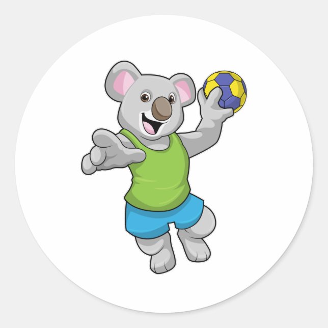 Koala with Handball Sports Classic Round Sticker (Front)
