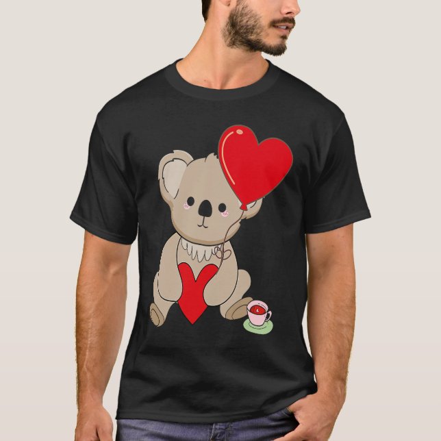 Koala With Heart Balloon Valentines Day Love Boys T-Shirt (Front)