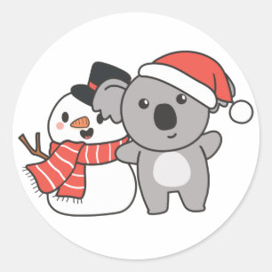 Koala With Snowman In Winter For Christmas Classic Round Sticker