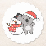 Koala With Snowman In Winter For Christmas Paper Coaster<br><div class="desc">Koala with snowman in winter for Christmas - a snowman for winter and Christmas. A winter greeting in the cold season for the holidays. Christmas koala with snowman.</div>