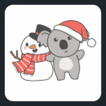 Koala With Snowman In Winter For Christmas Square Sticker<br><div class="desc">Koala with snowman in winter for Christmas - a snowman for winter and Christmas. A winter greeting in the cold season for the holidays. Christmas koala with snowman.</div>