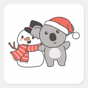 Koala With Snowman In Winter For Christmas Square Sticker