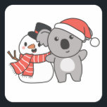 Koala With Snowman In Winter For Christmas Square  Sticker<br><div class="desc">Koala with snowman in winter for Christmas - a snowman for winter and Christmas. A winter greeting in the cold season for the holidays. Christmas koala with snowman.</div>
