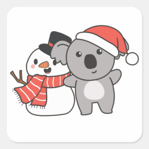 Koala With Snowman In Winter For Christmas Square  Sticker