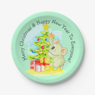Koala with Tree, 7" Australian Christmas Party  Paper Plate
