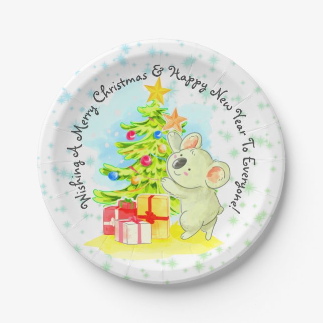 Koala with Tree 7" Australian Christmas Party  Paper Plate (Front)