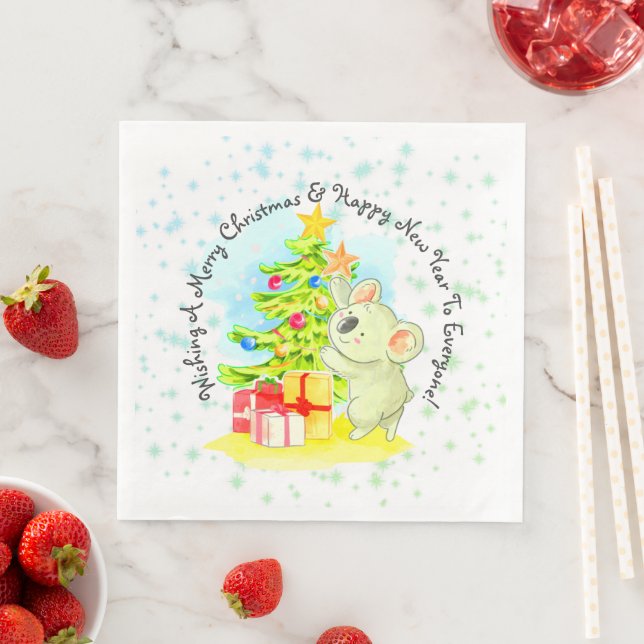 Koala with Tree Australian Christmas Party Dinner Napkin (Insitu)