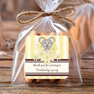 Koala Yellow Baby Shower / Birthday Favour Square Sticker
