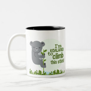 Koalafied to climb this stick, Funny Cool Koala Two-Tone Coffee Mug