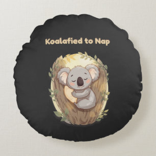 "Koalafied to Nap – Cute Sleepy Koala T-Shirt" Round Cushion