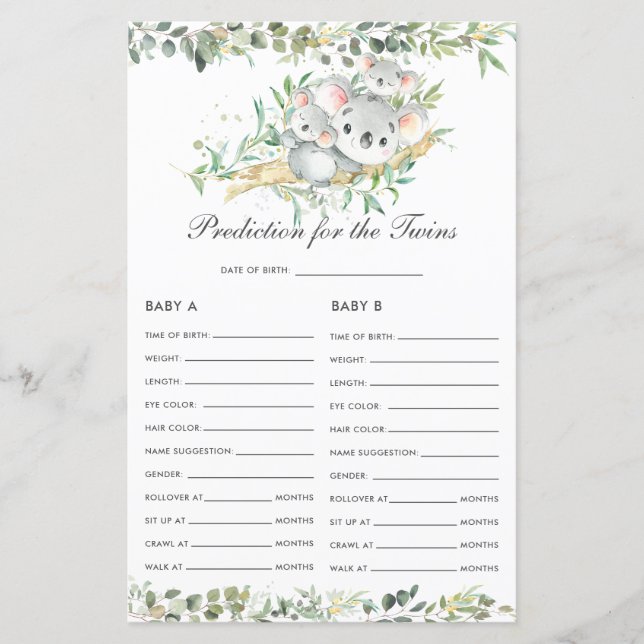 Koalas Baby Greenery Prediction for Twins Activity (Front)