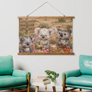 Koalas Enjoying an Outback Picnic Under the Sun Hanging Tapestry