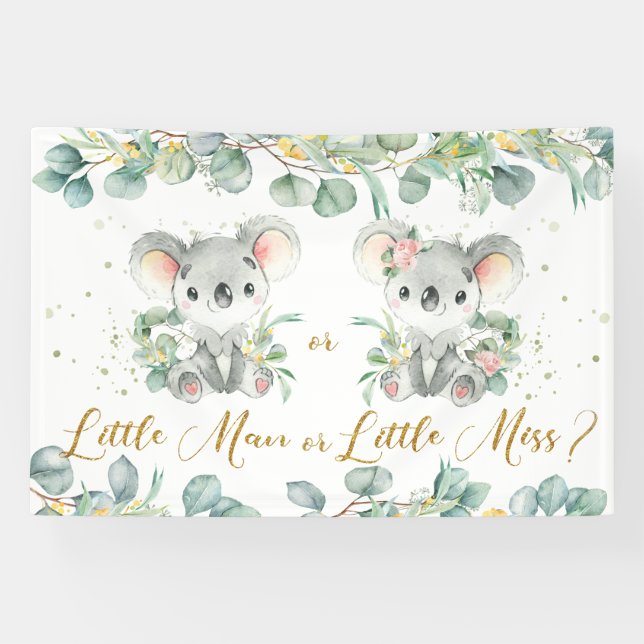 Koalas Greenery Gender Reveal Backdrop Man or Miss Banner (Horizontal)