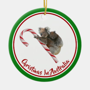 Koalas On Candy Cane Down Under  Ceramic Tree Decoration
