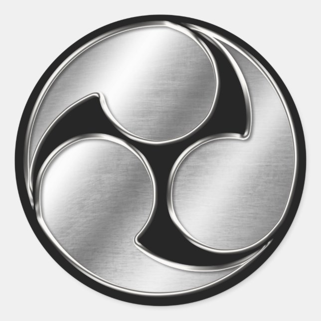 Kobayakawa Clan Kamon Silver Chrome Classic Round Sticker (Front)