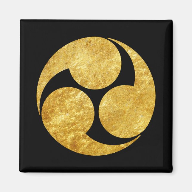 Kobayakawa Mon Japanese clan faux gold on black Magnet (Front)
