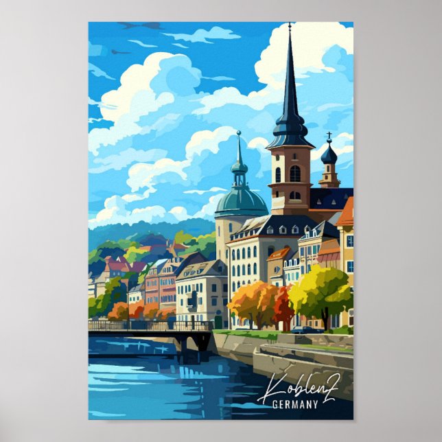 Koblenz Germany Art Vintage Travel Illustration Poster (Front)