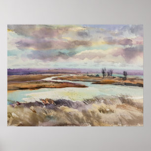 Kobleve Estuary – Ukrainian Watercolor Landscape Poster