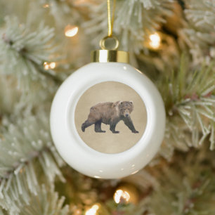 Kodiak Bear Ceramic Ball Christmas Ornament