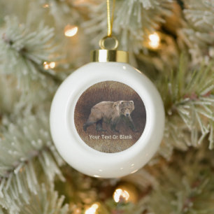 Kodiak Bear Ceramic Ball Christmas Ornament