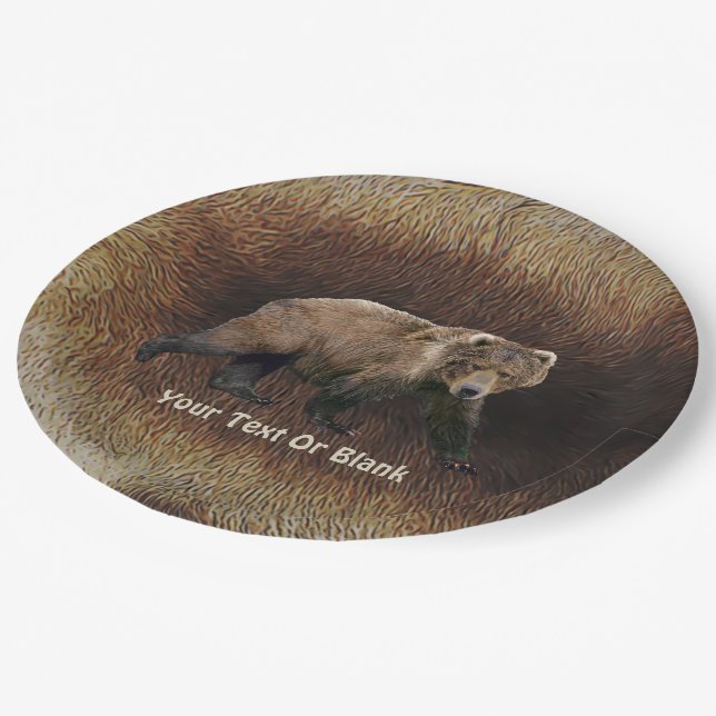 Kodiak Bear On Caribou Fur Paper Plate (Angled)