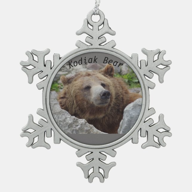 Kodiak Bear Snowflake Pewter Christmas Ornament (Front)