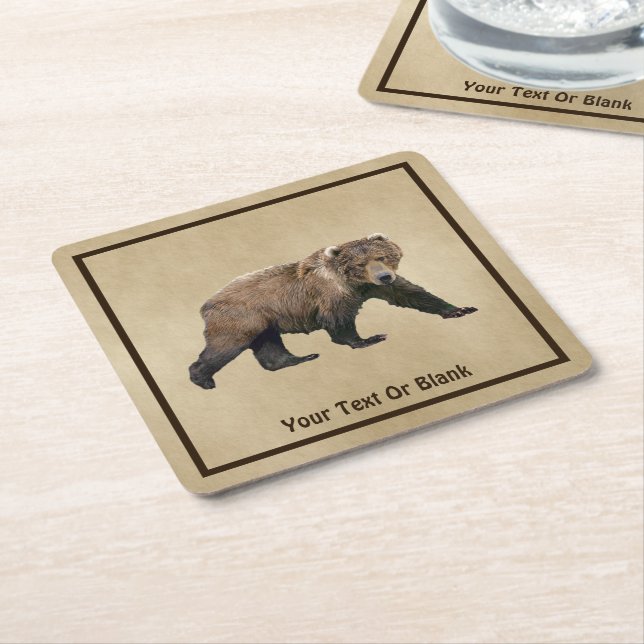 Kodiak Bear Square Paper Coaster (Angled)