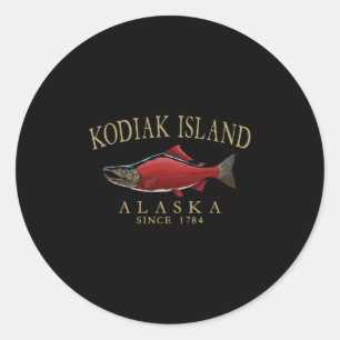 Kodiak Island Alaska Salmon Since 1784 Arched Tan  Classic Round Sticker