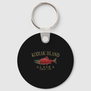 Kodiak Island Alaska Salmon Since 1784 Arched Tan  Key Ring