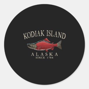 Kodiak Island Alaska Salmon Since 1784 Ivory White Classic Round Sticker