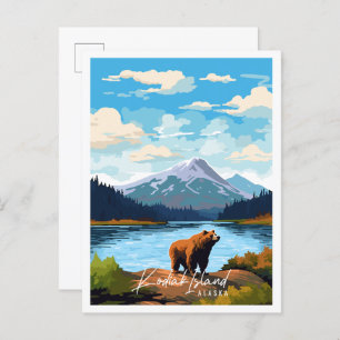 Kodiak Island Alaska vintage travel illustration Postcard