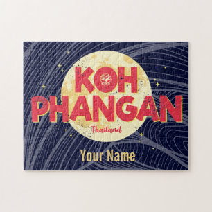 Koh Phangan with moon vintage island Thailand Jigsaw Puzzle